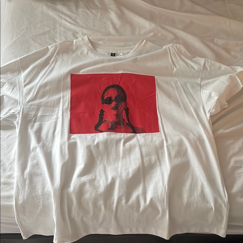 White Graphic oversized T-Shirt with Red Print